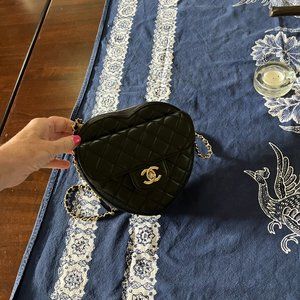Chanel Heart Crossbody Black Leather